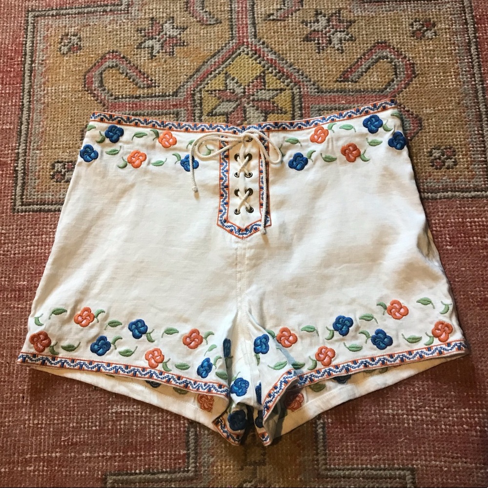 Free People San Jacinto Linen Embroidered Shorts